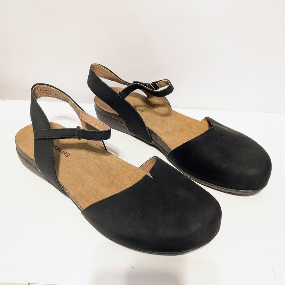 Black Close Toe Flat Sandals Comfy Support Cork Granola Lagenlook Womens Size 11
